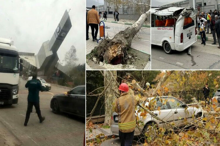 Ураган събори кула в Истанбул, преобърна коли и тир