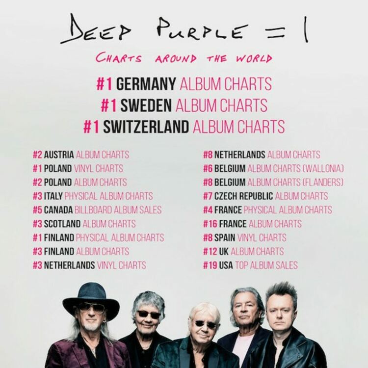Албумът на DEEP PURPLE "=1“ е Номер 1 в класациите на три държави